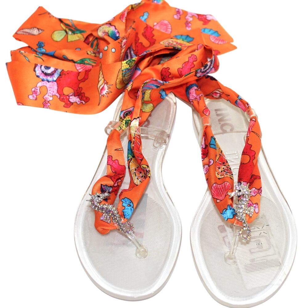 I.N.C. Orange Malana Scarf Flat Sandals Size 6 NWT